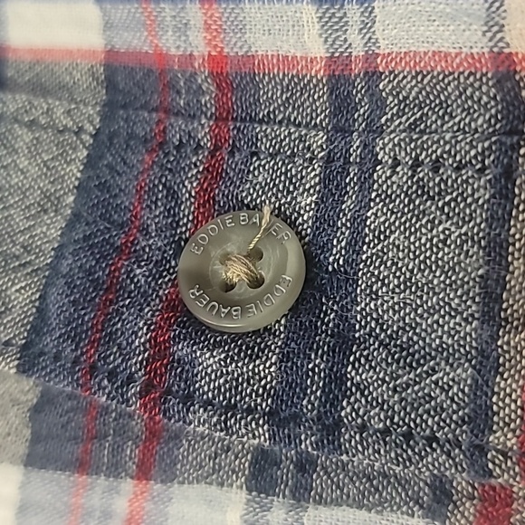 Eddie Bauer men's long sleeve blue red plaid shirt button down front pocket XLT - Picture 14 of 15